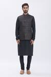 Buy_Manish Nagdeo_Black Bundi Brocade, Kurta And Churidar Cotton Silk Floral & Set _Online_at_Aza_Fashions