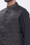 Manish Nagdeo_Black Bundi Brocade, Kurta And Churidar Cotton Silk Floral & Set _at_Aza_Fashions