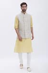 Buy_Aham-Vayam_Yellow Cotton Embroidered Floral Motifs Bundi And Kurta Set _at_Aza_Fashions