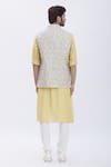 Shop_Aham-Vayam_Yellow Cotton Embroidered Floral Motifs Bundi And Kurta Set _at_Aza_Fashions