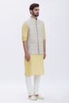 Aham-Vayam_Yellow Cotton Embroidered Floral Motifs Bundi And Kurta Set _Online_at_Aza_Fashions