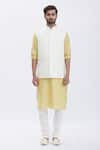 Aham-Vayam_Gold Cotton Embroidered Geometric Motifs Bundi And Kurta Set _Online_at_Aza_Fashions