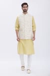 Buy_Aham-Vayam_Gold Cotton Embroidered Floral Motifs Nawaab Bundi And Kurta Set _at_Aza_Fashions