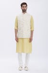 Aham-Vayam_Gold Cotton Embroidered Floral Motifs Nawaab Bundi And Kurta Set _Online_at_Aza_Fashions