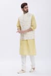 Buy_Aham-Vayam_Gold Cotton Embroidered Floral Motifs Nawaab Bundi And Kurta Set _Online_at_Aza_Fashions