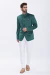 Buy_Aham-Vayam_Green Cotton Velvet Bandhgala_at_Aza_Fashions