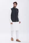 Buy_Aham-Vayam_Black Mandarin Collar Nehru Jacket _at_Aza_Fashions