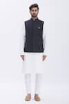 Aham-Vayam_Black 's Suiting Fabric Mandarin Collar Nehru Jacket_Online_at_Aza_Fashions