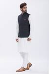 Buy_Aham-Vayam_Black 's Suiting Fabric Mandarin Collar Nehru Jacket_Online_at_Aza_Fashions