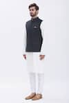 Shop_Aham-Vayam_Black 's Suiting Fabric Mandarin Collar Nehru Jacket_Online_at_Aza_Fashions