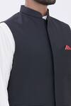 Aham-Vayam_Black 's Suiting Fabric Mandarin Collar Nehru Jacket_at_Aza_Fashions