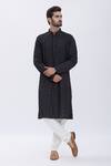 Buy_Aham-Vayam_Black Cotton Blend Floral Motifs Embroidered Kurta Set_at_Aza_Fashions