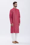 Aham-Vayam_Red Cotton Blend Sequins Embroidered Kurta Set _Online_at_Aza_Fashions