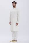 Shop_Aham-Vayam_White Cotton Blend Sequins Whirlpool Embellished Kurta Set _Online_at_Aza_Fashions