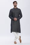 Buy_Aham-Vayam_Black Cotton Blend Embroidered Kurta And Pyjama Set _at_Aza_Fashions