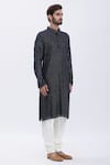 Aham-Vayam_Black Cotton Blend Embroidered Kurta And Pyjama Set _Online_at_Aza_Fashions