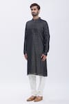 Shop_Aham-Vayam_Black Cotton Blend Embroidered Kurta And Pyjama Set _Online_at_Aza_Fashions