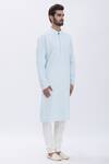 Aham-Vayam_Blue Cotton Blend Nizam Embroidered Kurta Set_Online_at_Aza_Fashions