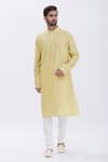 Buy_Aham-Vayam_Gold Silk Blend Plain Kurta And Pyjama Set _at_Aza_Fashions