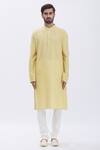Buy_Aham-Vayam_Gold Silk Blend Plain Kurta And Pyjama Set _Online_at_Aza_Fashions