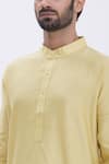 Aham-Vayam_Gold Silk Blend Plain Kurta And Pyjama Set _at_Aza_Fashions