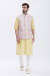 Buy_Aham-Vayam_Gold Cotton Silk Blend Eden Embroidered Bundi And Kurta Set_at_Aza_Fashions