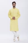 Buy_Aham-Vayam_Yellow Cotton Blend Thread Work Embroidered Kurta And Pyjama Set _at_Aza_Fashions