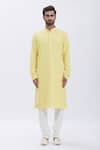 Aham-Vayam_Yellow Cotton Blend Thread Work Embroidered Kurta And Pyjama Set _Online_at_Aza_Fashions