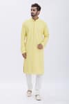 Buy_Aham-Vayam_Yellow Cotton Blend Thread Work Embroidered Kurta And Pyjama Set _Online_at_Aza_Fashions