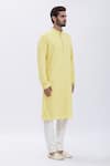 Shop_Aham-Vayam_Yellow Cotton Blend Thread Work Embroidered Kurta And Pyjama Set _Online_at_Aza_Fashions