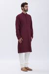 Aham-Vayam_Maroon Cotton Blend Thread Work Embroidered Kurta Set_Online_at_Aza_Fashions