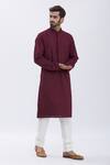 Buy_Aham-Vayam_Maroon Cotton Blend Thread Work Embroidered Kurta Set_Online_at_Aza_Fashions