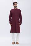 Shop_Aham-Vayam_Maroon Cotton Blend Thread Work Embroidered Kurta Set_Online_at_Aza_Fashions