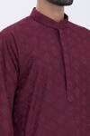 Aham-Vayam_Maroon Cotton Blend Thread Work Embroidered Kurta Set_at_Aza_Fashions