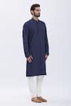 Aham-Vayam_Blue Cotton Blend Thread Work Embroidered Kurta Pyjama Set _Online_at_Aza_Fashions