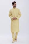 Buy_Aham-Vayam_Gold Silk Blend Plain Kurta And Pyjama Set _at_Aza_Fashions