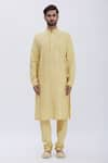 Aham-Vayam_Gold Silk Blend Plain Kurta And Pyjama Set _Online_at_Aza_Fashions