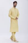 Buy_Aham-Vayam_Gold Silk Blend Plain Kurta And Pyjama Set _Online_at_Aza_Fashions