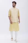 Buy_Aham-Vayam_Beige Cotton Silk Blend Embroidered Leaf Motifs Bundi And Kurta Set _at_Aza_Fashions