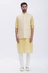 Aham-Vayam_Beige Cotton Silk Blend Embroidered Leaf Motifs Bundi And Kurta Set _Online_at_Aza_Fashions