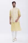 Buy_Aham-Vayam_Beige Cotton Silk Blend Embroidered Leaf Motifs Bundi And Kurta Set _Online_at_Aza_Fashions