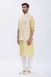 Shop_Aham-Vayam_Beige Cotton Silk Blend Embroidered Leaf Motifs Bundi And Kurta Set _Online_at_Aza_Fashions