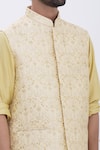 Aham-Vayam_Beige Cotton Silk Blend Embroidered Leaf Motifs Bundi And Kurta Set _at_Aza_Fashions