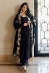 Buy_Paulmi and Harsh_Black Anarkali And Palazzo Cotton Silk Dupatta Organza Embroidered Set With _Online_at_Aza_Fashions