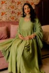 Buy_Paulmi and Harsh_Green Anarkali And Palazzo Cotton Silk Dupatta Organza Embroidered Floral Set _at_Aza_Fashions