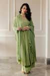 Buy_Paulmi and Harsh_Green Anarkali And Palazzo Cotton Silk Dupatta Organza Embroidered Floral Set _Online_at_Aza_Fashions