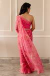 Shop_Paulmi And Harsh_Pink Georgette Chintz One Shoulder Printed Pre-draped Saree With Blouse_at_Aza_Fashions