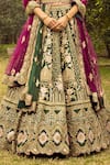 Shop_Angad Singh_Green Lehenga And Blouse- Raw Silk Embroidered Floral V Neck Bridal Set_Online_at_Aza_Fashions