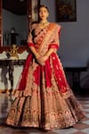 Buy_Angad Singh_Maroon Lehenga And Blouse- Raw Silk Embroidered Floral V Neck Bridal Set _at_Aza_Fashions