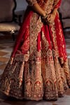 Angad Singh_Maroon Lehenga And Blouse- Raw Silk Embroidered Floral V Neck Bridal Set _Online_at_Aza_Fashions